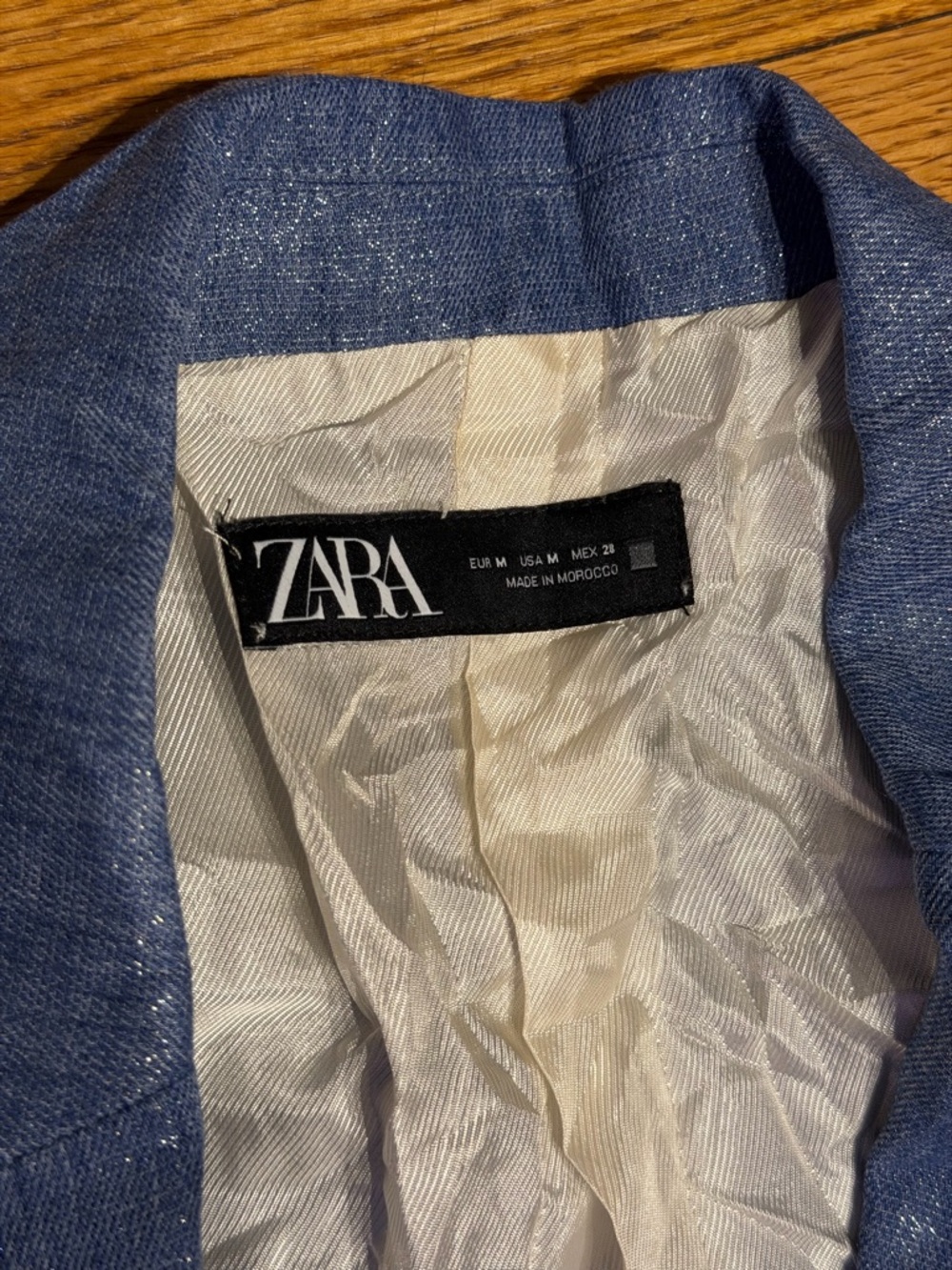 NWOT Zara Linen Shimmer Light Blue Blazer/Trousers Matching Set Coord Lounge L - Picture 7 of 13